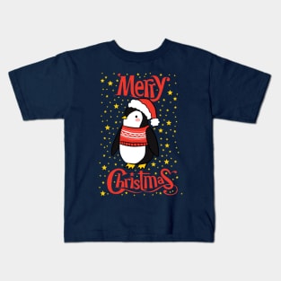 Merry Christmas a cute penguin illustration Kids T-Shirt